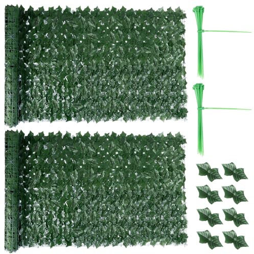 2 PCS Artificial Ivy Fence Screening 1m x 3m, Expandable Ivy Trellis Screening, Artificial Hedge Roll, Garden Privacy Fence Screen Panel, UV Fade Protection for Balcony Outdoor Garden Wall Decoration
