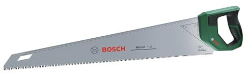 Bosch Sierra de mano 550 mm (Hoja de sierra de acero SK5 para cortes rápidos en madera; 7 TPI; Dientes templados por inducción; Guía de marcado de 45°/90°; Escala métrica 45 cm; Empuñadura Softgrip)