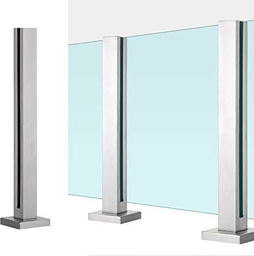 Ringhiera in Vetro e Acciaio Inossidabile - Sistema di balaustra per corrimano Durevole per Balcone, Veranda, Giardino, Piscina - Palo terminale Quadrato in Argento, 105 cm (41,3 Pollici) co