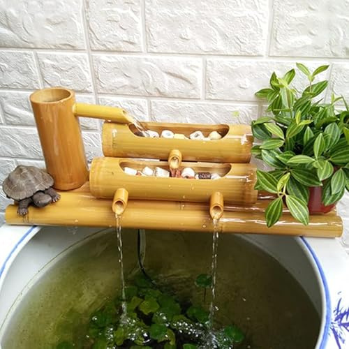 DLAZUM Fontana d'Acqua in bambù Realizzata a Mano, Elemento Decorativo da Giardino Zen Indipendente con Design Feng Shui, Decorazione Naturale per Esterni, per Prato, Cortile, Patio,