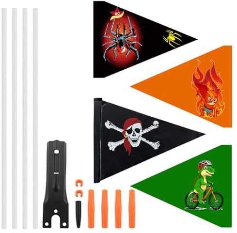 Drapeau de vélo pour enfants,4 Pièces,Drapeau Vélo Réglable,Drapeau triangulaire,Enfants Drapeau De Sécurité À Vélo Fanion,Pour Garçons Filles Cyclistes