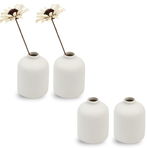Lot de 4 vases en céramique blanche pour fleurs, petit vase décoratif pour décoration d'intérieur, salon, table, cuisine, mariage, bureau