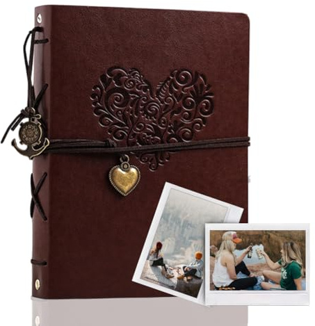 Album Photo en cuir à Personnaliser Livre 27x20,5cm, Album Scrapbooking Livre d'or de Mariage Livre Photo Vintage 60 pages, Cadeau Noël, D'anniversaire Mariage pour Maman, Femme, Ami (cœur)