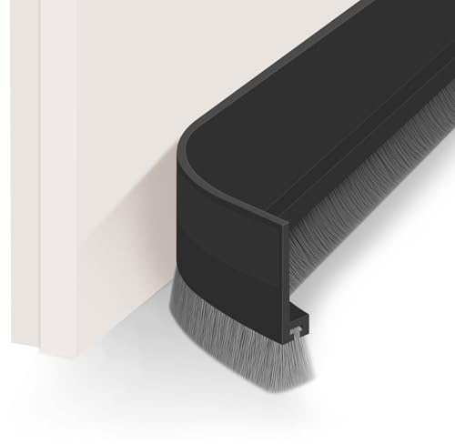 2 Stück Türdichtung mit Bürste, 1 Meter Zugluftstopper für Türen, Selbstklebende Bürstendichtung Dichtung für Door Stopper Windschutz Staubschut (Schwarz)