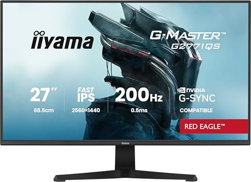iiyama G-Master Red Eagle G2771QS-B1 QHD Fast IPS Gaming-Monitor | 68,6 cm, 27, 200Hz, 0.5ms, HDMI, DP, Lautsprecher, Kopfhöreranschluss, G-SYNC, HDR10, Black Tuner, VESA, schwarz