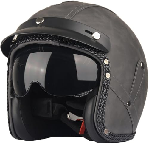 Casques Moto Légers,Casques Demi-Jet Vintage Homme Femme Casque Scooter Casques Bols Homologué ECE/Dot avec Visière pour Moto Scooter Vélo Électrique 2,XL(61-62CM)