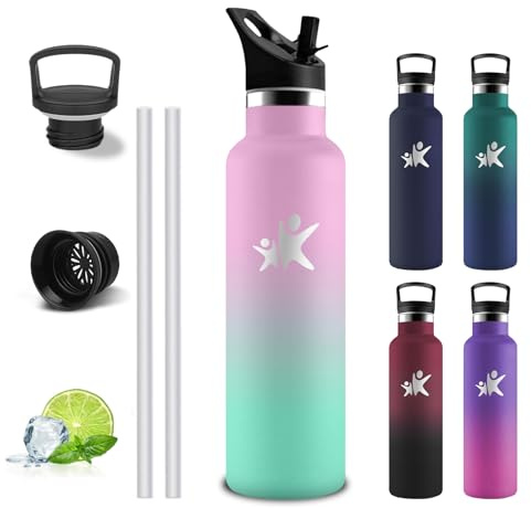 Grsta Botella Agua Acero Inoxidable- 0.75L- Botella Termica, A Prueba de Fugas, Cantimplora Gym, sin BPA, Aislamiento al Vacío, Cantimplora con Pajita, Termo para Senderismo, Cámping, Running