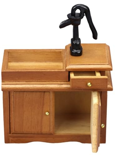 Figurine miniature en bois pour maison de poupée 1/12 avec robinet et compartiment de rangement fonctionnel