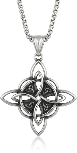Only faith Collana con nodo di strega celtica, in acciaio inox 316L, catenina lunga 60 e 70 cm, ciondolo 32 mm, ipoallergenico, unisex per uomini e donne, Pequeño, Acciaio inossidabile, Non è una