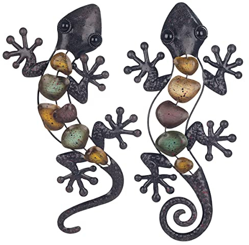 ROCKING GIFTS Adorno de Pared, x2 Lagartos, Metal, 37 cm, decoración de Pared, jardín, al Aire Libre, Figura de Lagartos, decoración de Metal, Colgante para Patio o Valla, Sala de Estar, baño