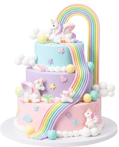 Decoración para tartas de unicornio, decoración para tartas de cumpleaños para niñas, decoración para tartas de macaron, cake topper 3D de unicornio, decoración para tartas de arco iris