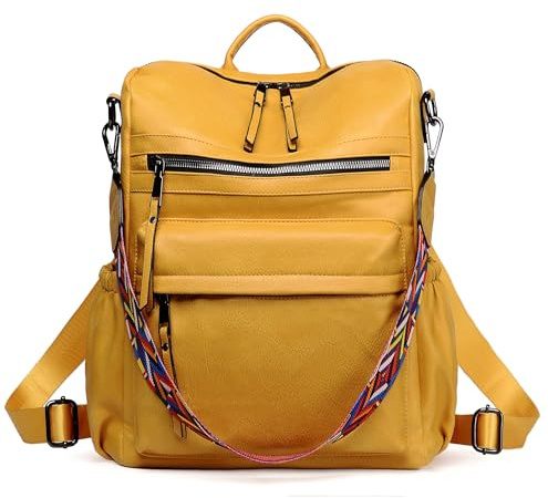 Dora & Liz Damen-Rucksack, Geldbörse, Lederrucksack, Geldbörse für Damen, Reise, modischer Rucksack, Designer-Damen-Schultertaschen, gelb, Medium, modisch