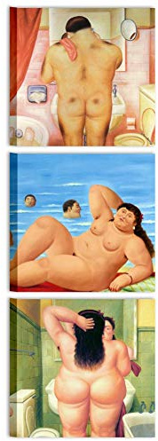 Quadri L&C ITALIA Botero 3 – Tableaux pour salle de bain modernes vintage 25 x 25 Set de petits tableaux muraux Impression sur toile