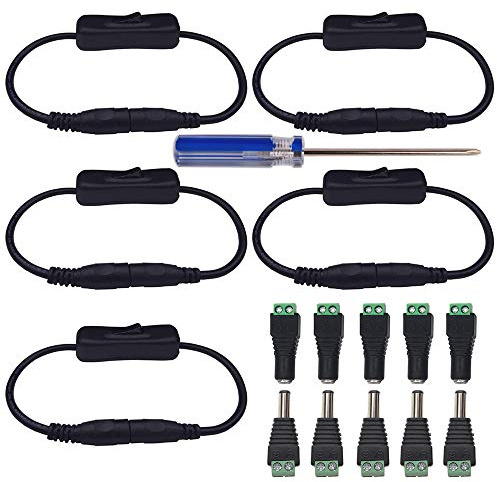 GTIWUNG 10pz Connettore DC Attacco, Connettori di Alimentazione DC, Barrel Power Jack Adattatore 12V per CCTV Security Camera DVR e LED Strip Light + 5 Pcs Interruttore DC Jack LED Inline Interruttore