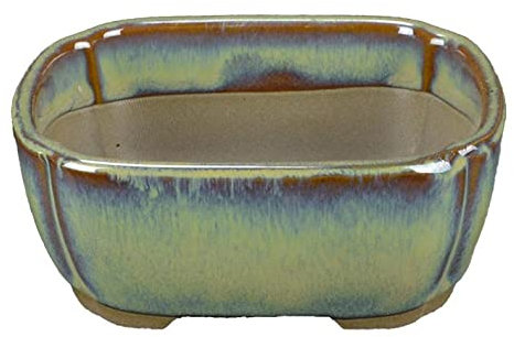 Vaso per bonsai Giapponese Morrisan rettangolare in gres smaltato verde chiaro 9x7x3,5 cm - B02-8-6E