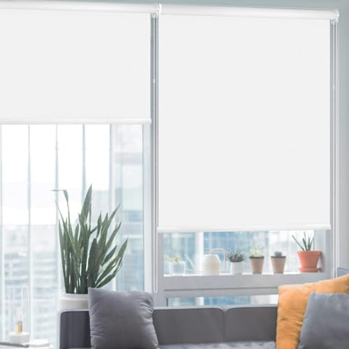 HIDODO Thermal Roller Window Blinds, Blackout Roller Blinds for Windows, Waterproof Fabric Blinds UV Protection Fit Bedroom, Living Room, Bathroom, Kitchen and Doors, 107 x 183 cm, White