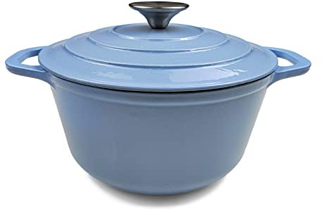 HAWOK Enameled Cast Iron Dutch Oven with Lid, 5 Quart, Deep Round Dutch Oven with Dual Handles, Blue