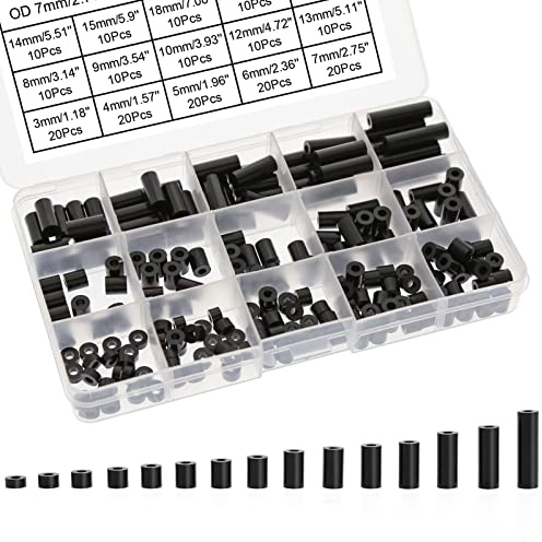 Evemodel Runde Abstandshalter ABS Distanzhülsen Unterlegscheiben für Schrauben mit Aufbewahrungsbox DIY Zubehör (200Stk. M3)
