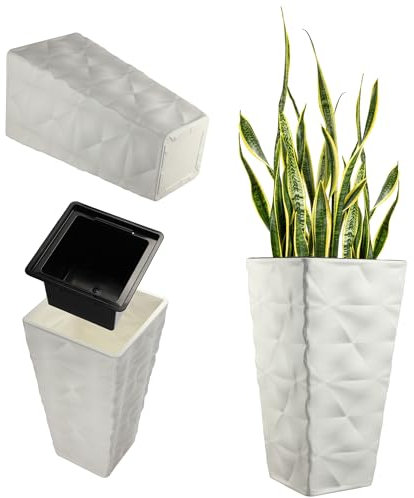 KADAX Blumentopf mit 3D Effekt, Blumenkübel aus Kunststoff in 4 Farben, Pflanzkübel mit Einsatz und praktischen Griffen, Kunststofftopf, Outdoor-Pflanzkübel, Innentopf (Weiß Höhe: 74,5 cm)