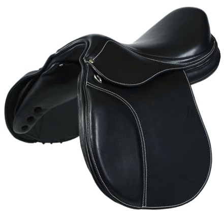 A&M Reitsport Springsattel Chelsea aus Leder, wechselbares Kopfeisen, Polyflex Baum, Schwarz, Größe:17.5 Zoll