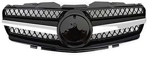 Artudatech Frontstoßstangengitter Auto Kühlergrill Grille Schwarz Fit für Mercedes R230 SL500 SL600 2003-2006 1 Fin Star AMG