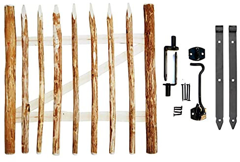 Zauntor Pforte aus Haselnuss Höhe: ca. 50-100 cm, Breite ca. 98cm Lattenabstand ca. 6-8cm Zaunpforte Langlebig dank 100% Naturprodukt inkl. Scharniere & Zubehör (80 cm Höhe, Türanschlag Rechts)
