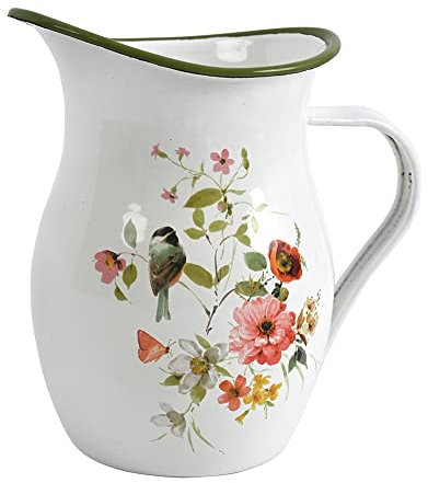 ALL CHIC Emaille Milchkännchen Gießkanne Blumenvase - Weiß Deko Vogelkrug für Blumen