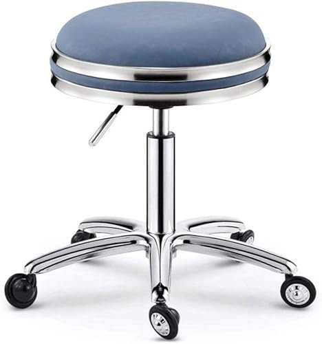 Rollhocker Hocker auf Rädern, Küchenhocker mit Rollen, Friseur-Schneidehocker mit blauem PU-Kunstledersitz, höhenverstellbar von 45–55 cm, hält 160 kg Gewicht Stand, Sweep-Sa (Stil der Neue).