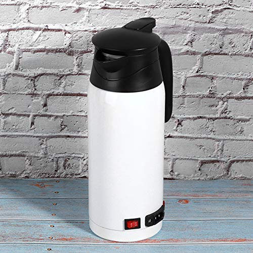 Bewinner 12V/24V Auto-Wasserkocher, 800 Ml Tragbare Elektrische Wasserkocher-Heizung, Schneller Wasserkocher und Automatische Abschaltung der Heizung, Edelstahl-Reisewasserkocher (Weiß)