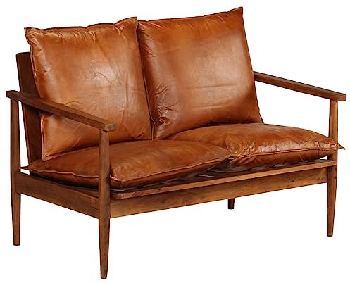 Homgoday 2-Sitzer-Sofa Sofa Couch Doppelsofa Relaxsofa Polstersofa Sofa Modern Loungesofa Wohnzimmersofa für Wohnzimmer Empfang Büro Echtleder Akazienholz Braun