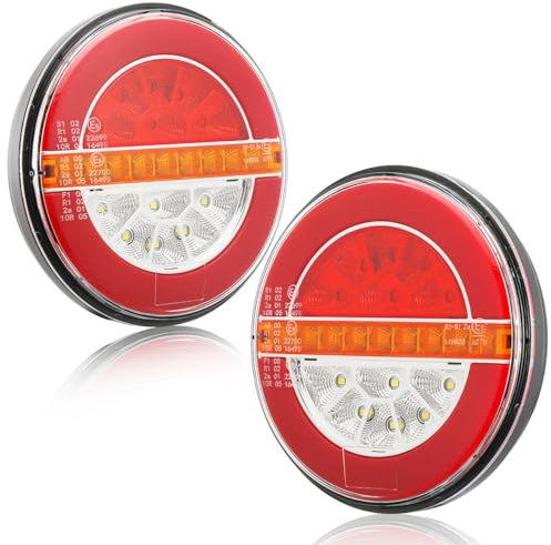 ETUKER 2x Fanali Posteriori per Rimorchio LED 12/24v 4 Funzioni ECE R10 EMC Impermeabile Rotondo Luci led Posteriori,Rimorchio Luce di Retromarcia per Caravan Trattori Furgoni