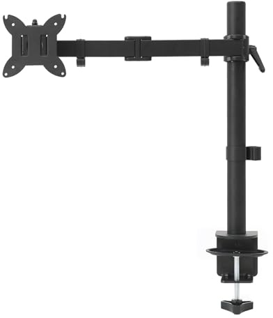 Amazon Basics justerbart skrivbordsfäste med enkel bildskärmsarm, har stöd för upp till 32in (38in ultrabred), justerbar spänning, VESA 75x75/100x100, svart