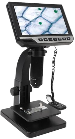 7-Zoll-LCD-Digitalmikroskop, 12 MP, 500- Bis 2000-fache Vergrößerung, Digitales Biologisches Doppellinsenmikroskop mit 10 Einstellbaren LED-Leuchten, PC-Anschluss, für Münzen,