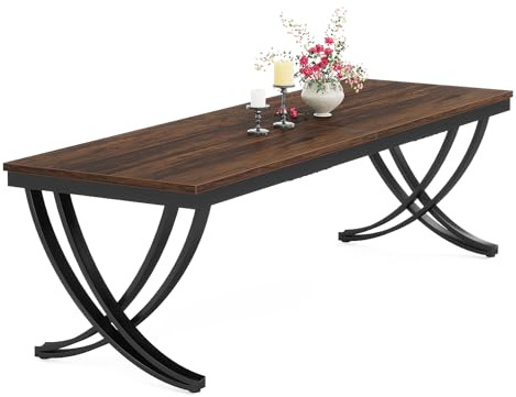 Tribesigns Esstisch für 6-8 Personen, Tisch Wohnzimmer, 200 x 70 x 75 cm, Rechteckig, Küchentisch, Esstisch für Esszimmer und Küche, Wohnzimmer, Industriell-Design, Rustikales Braun