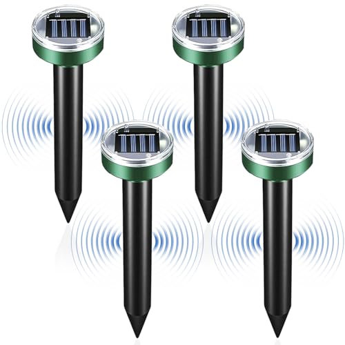 Répulsif Taupe Solaire à Ultrason, RosyFate Lot de 4 Anti Taupe, Anti Taupe Solaire Vibration Et Ultrasons, IP65 Imperméable, Répulsifs Solaires pour Taupes (Round)
