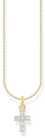 THOMAS SABO Kette mit weißem Kreuz-Anhänger vergoldet 750 Gelbgold Vergoldung, 925 Sterlingsilber