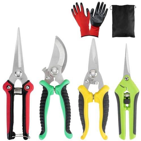 CRITIVE-S 4PCS Garden Shears Set, Secateurs Pruning Scissors with Gloves and Storage Bag, Stainless Steel Garden Hand Tools, Pruning Shears, Garden Clippers, Pruning Snips Flower Scissors for Trimming