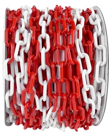 FIVMEN Warnkette 50m Absperrkette Rot Weiß Kunststoff, Kette Absperrung 6mm Stärke, für Warnungen Absperrpfosten