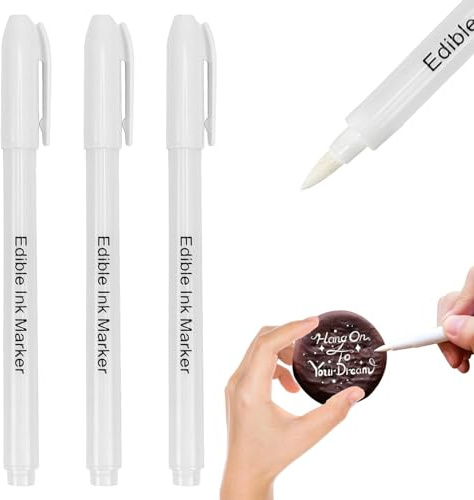 3 Pack White Edible Pen, Edible Ink Pens for Cake Decorating White | Food Colouring Pens for Cookies, Cookies, Frosting and Baking Decorating, Safe Food-Grade Baking Tool for Home & Professional