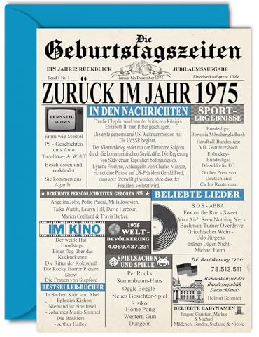 Stuff4 51. Geburtstagskarten für Männer Frauen - Zurück im Jahr 1975 Zeitung - 50 Alles Gute zum Geburtstag Jahrestag Hochzeitstag Karte Vintage Jahrgang Geboren 1975 A5 Glückwunschkarten