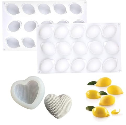 1 Molde De Limón, 1 Molde De Amor, Molde De Silicona, Molde Para Hornear Limón, Molde De Limón De 15 Rejillas, Adecuado Para Postres De Bricolaje, Mousse Y Cubitos De Hielo