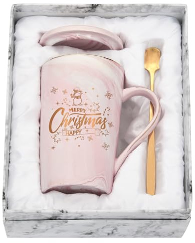 Joymaking Regalos de Navidad Taza de café Tazas dulces de Navidad para mujeres Apta para lavavajillas y microondas Ideas de regalo para Navidad, 400ml Rosa