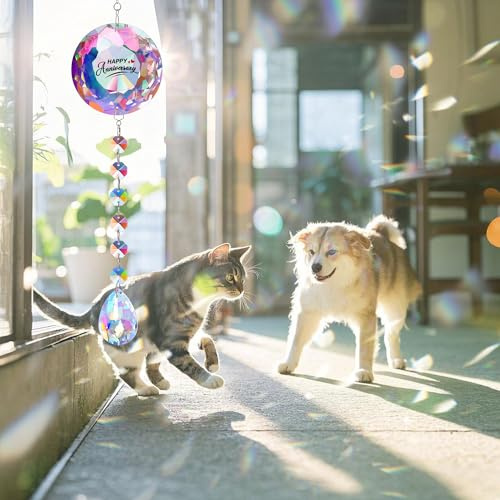 Happy Anniversary Crystal Suncatcher for Women Her Wife Girlfrend Home Office Bedroom Living Room, Sun Catcher (Anniversary)