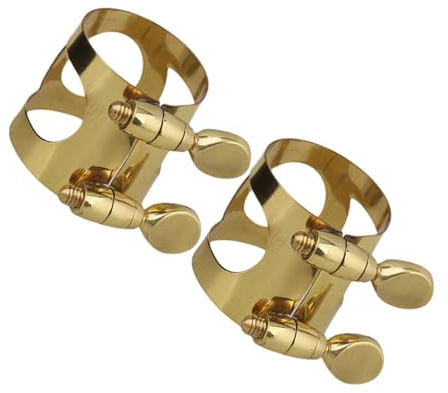 BESTonZON 2 Piezas abrazadera de saxofón accesorios para saxofón ligadura de saxo ligadura para instrumentos de viento abrazadera de boquilla de saxofón alto saxofón suministros cobre Golden