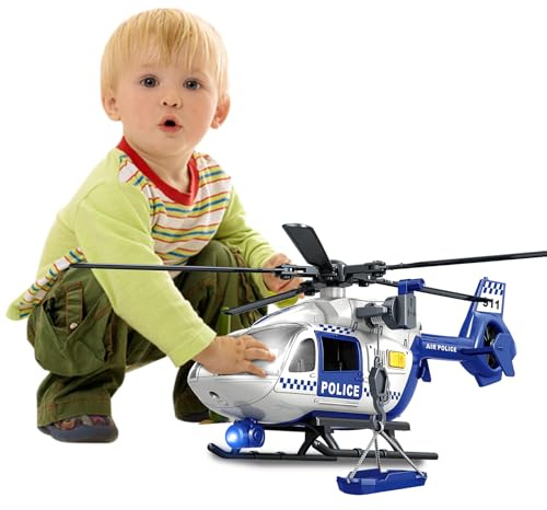 XUEXUE Big Helicopter Toy for Toddlers - Police Rescue Helicopter with Crane, Lights & Sounds - Boys & Girls Ages 2 3 4 5 6