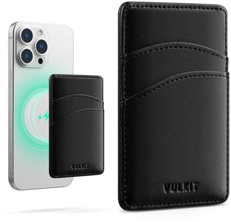 VULKIT Magnetisk korthållare för mobiltelefon Tunn plånbok för kvinnor Läder RFID-skyddad kreditkortsfodral för mobiltelefon (svart)