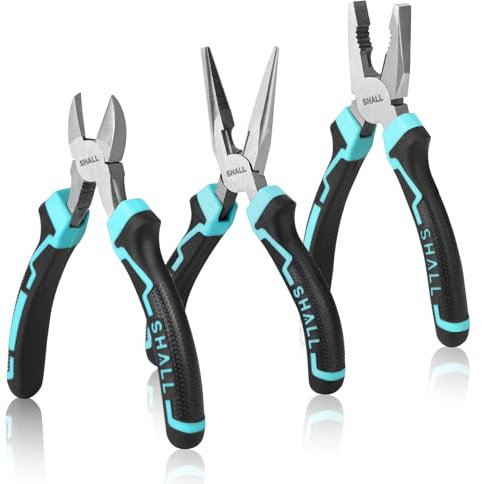 SHALL 3-Piece Pliers Set, 160mm Long Nose Pliers, 160mm Diagonal Cutter Plier, 180mm Combination Plier with Soft Grip - for DIY, Home & Mechanical Repairs