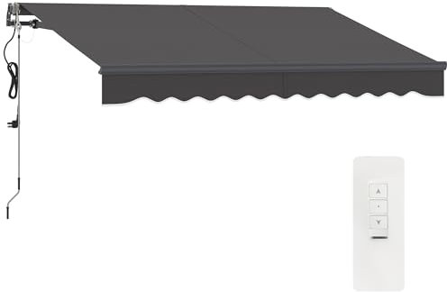 Outsunny Gelenkarmmarkise mit Handkurbel elektrisch höhenverstellbar Markise Sonnenschutz UV 30+ Balkonmarkise inkl. Wandhalterung Sonnenmarkise 300cm breit für Terrasse Balkon Dunkelgrau