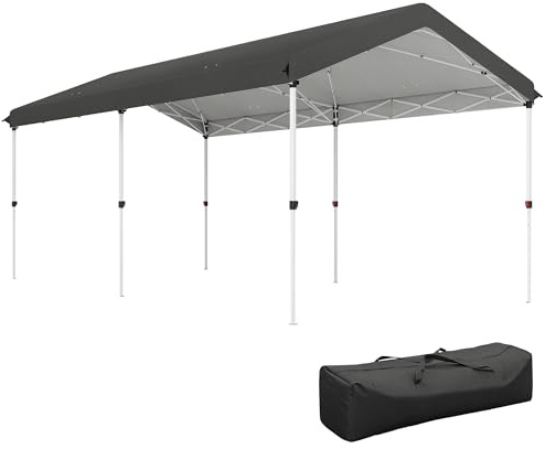 Outsunny Carpa Plegable 6x3 m Cenador de Jardín con Altura Ajustable en 3 Niveles Protección UV50+ Impermeable y Bolsa de Transporte Gazebo para Exterior Fiestas Camping Gris Oscuro