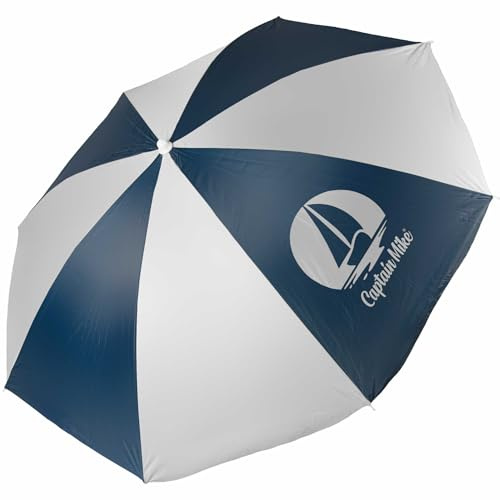 Captain Mike Strand-Sonnenschirm – Klappbar, Neigbar, UPF50+ UV-Schutz, Windfest, Tragetasche inklusive